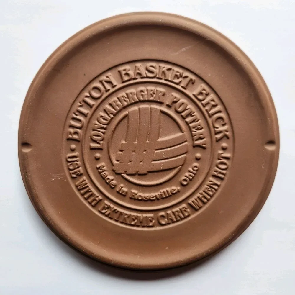 Longaberger Pottery Button Basket Brick Clay Bread Warmer Stone 6” Made In USA